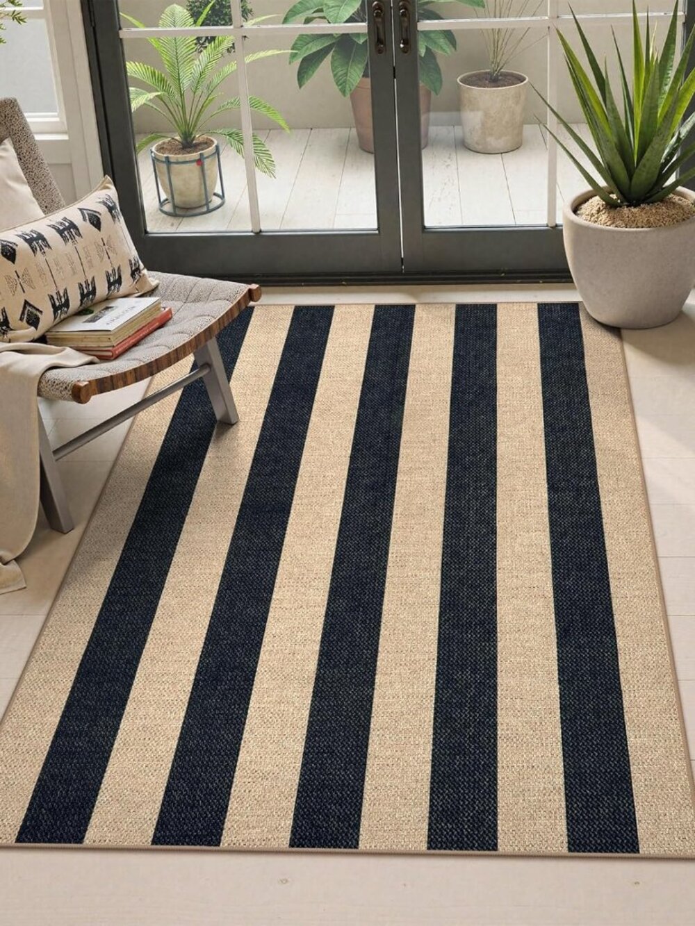 Striped Easy Jute Outdoor Patio Rug 3X5